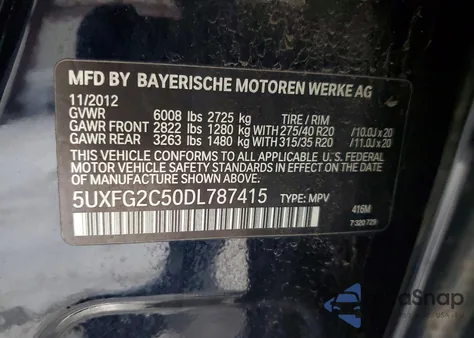 2013 BMW X6 xDrive35I z USA, uszkodzony, nr VIN 5UXFG2C50DL787415